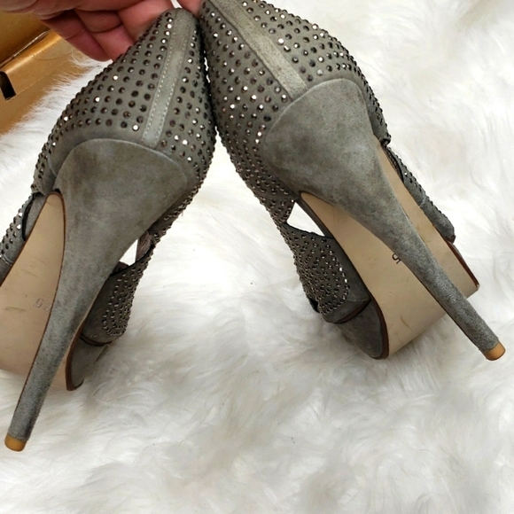 Jeffrey Campbell LUXE Turner Gray Studded Heels Size 8.5 peep toe - Picture 8 of 11